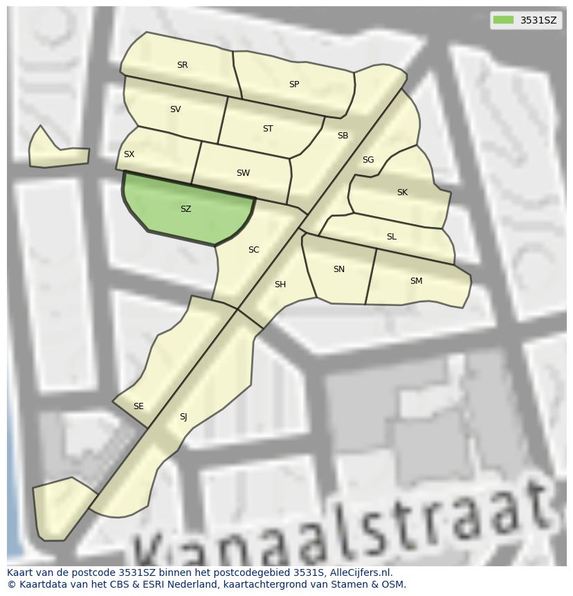 Afbeelding van het postcodegebied 3531 SZ op de kaart.