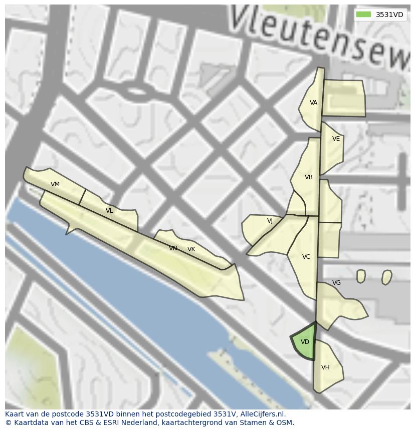 Afbeelding van het postcodegebied 3531 VD op de kaart.
