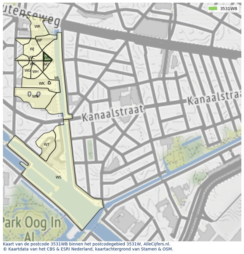 Afbeelding van het postcodegebied 3531 WB op de kaart.