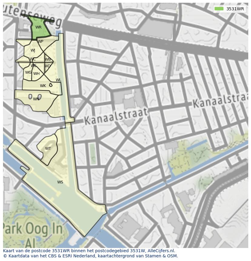 Afbeelding van het postcodegebied 3531 WR op de kaart.