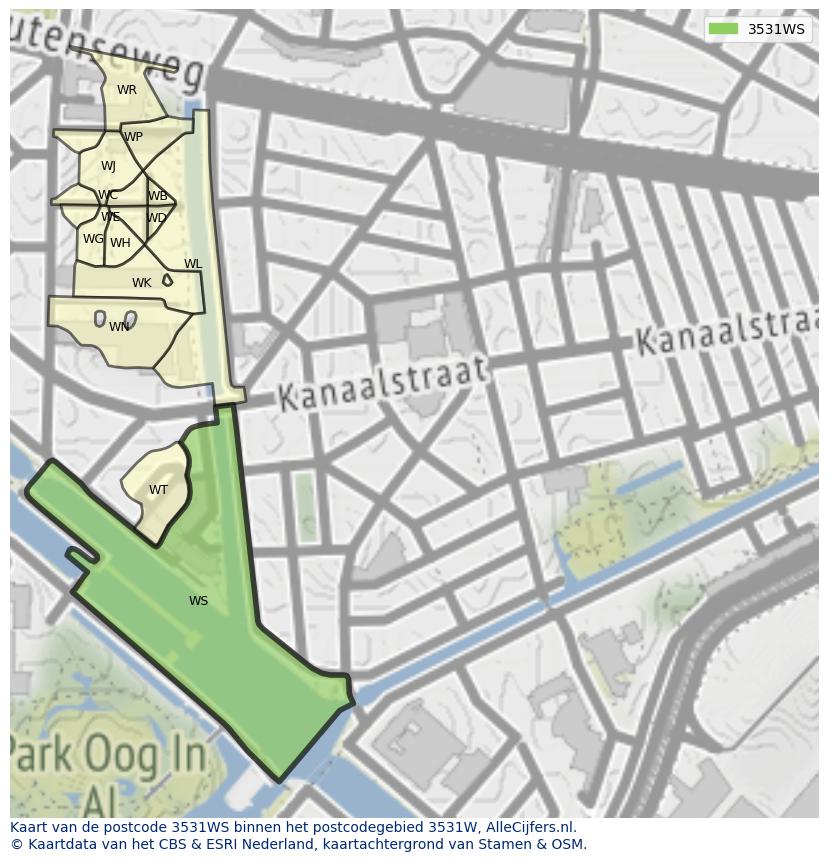 Afbeelding van het postcodegebied 3531 WS op de kaart.