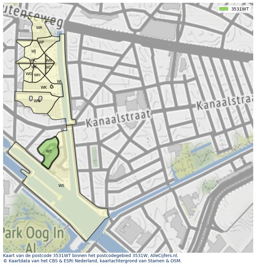 Afbeelding van het postcodegebied 3531 WT op de kaart.