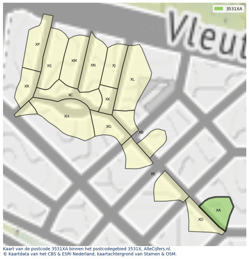 Afbeelding van het postcodegebied 3531 XA op de kaart.
