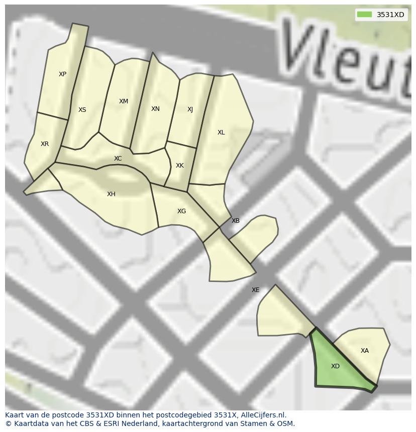 Afbeelding van het postcodegebied 3531 XD op de kaart.