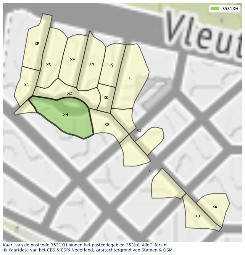 Afbeelding van het postcodegebied 3531 XH op de kaart.