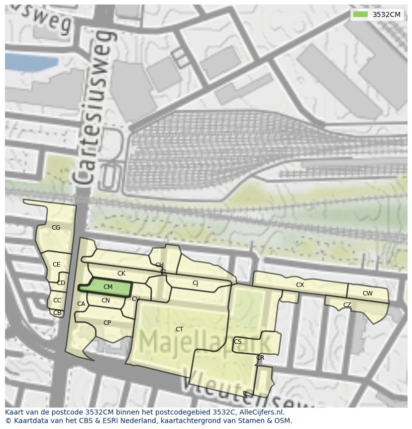 Afbeelding van het postcodegebied 3532 CM op de kaart.