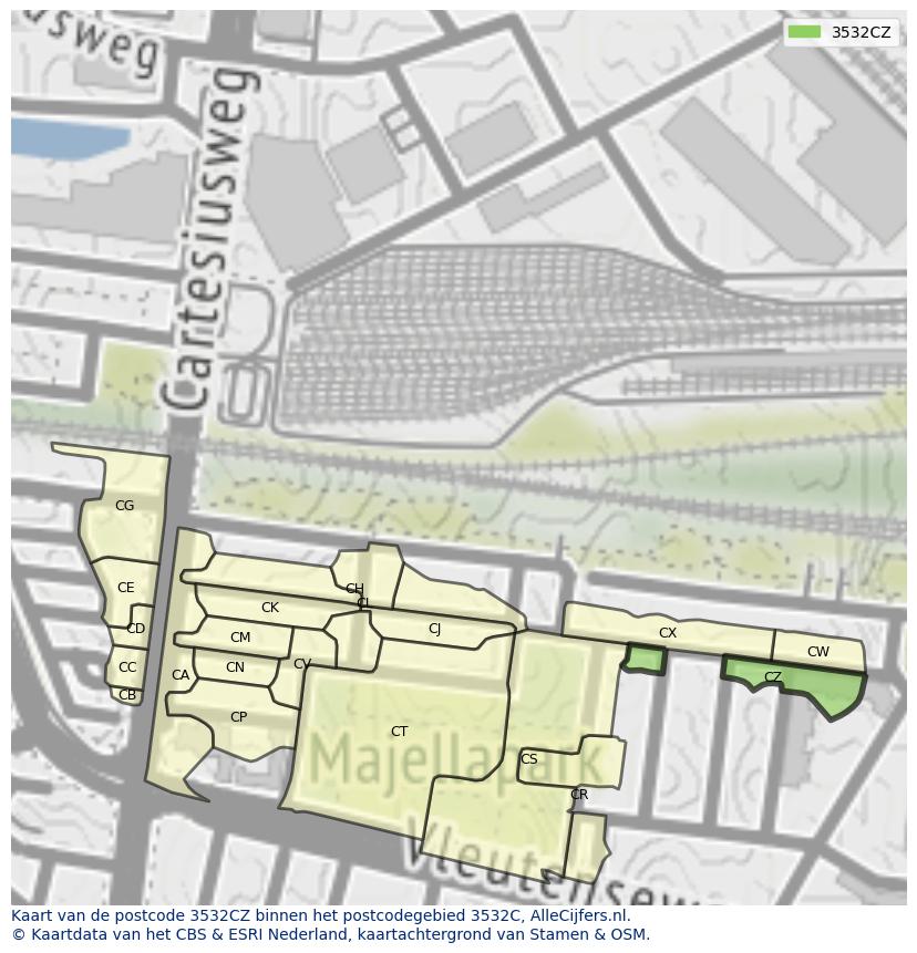 Afbeelding van het postcodegebied 3532 CZ op de kaart.