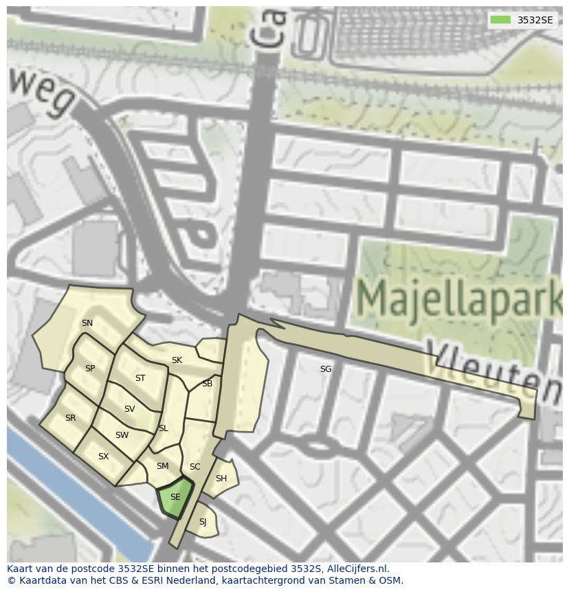 Afbeelding van het postcodegebied 3532 SE op de kaart.