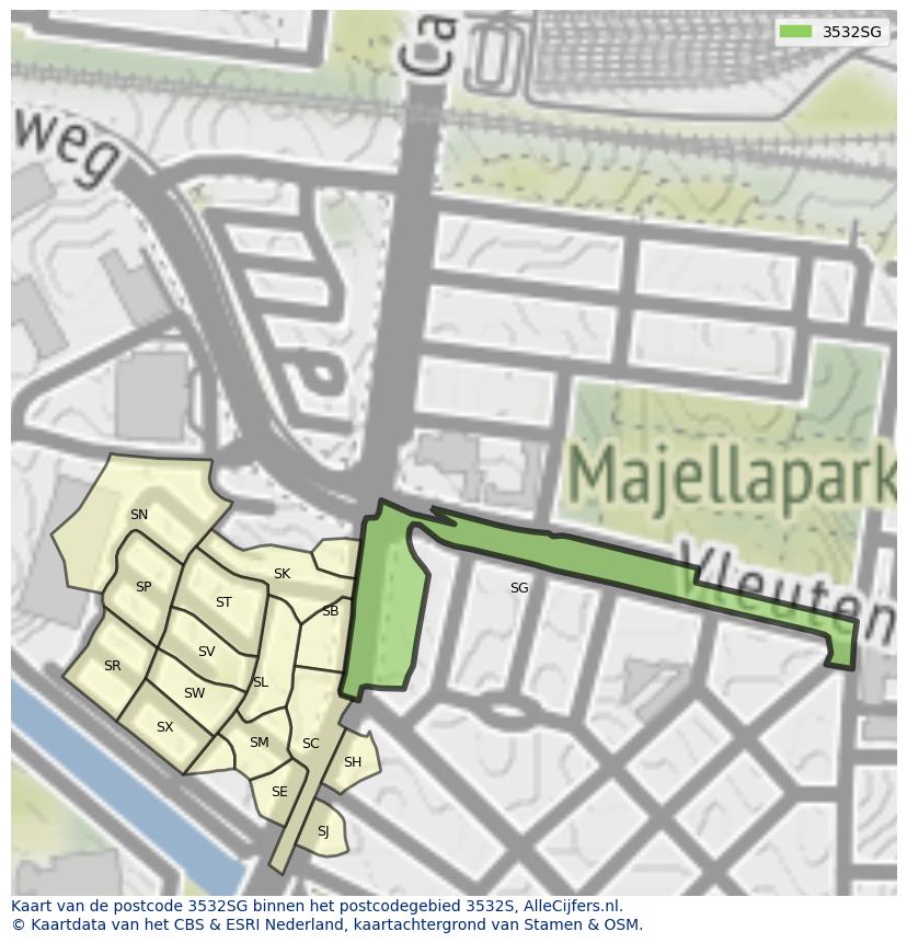 Afbeelding van het postcodegebied 3532 SG op de kaart.