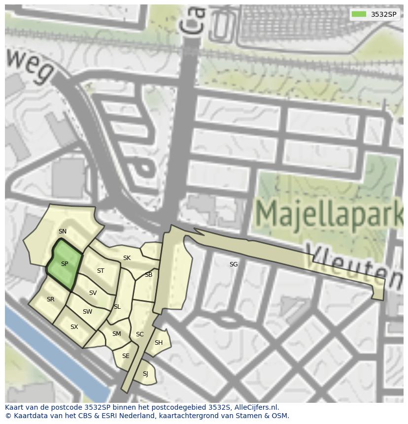 Afbeelding van het postcodegebied 3532 SP op de kaart.