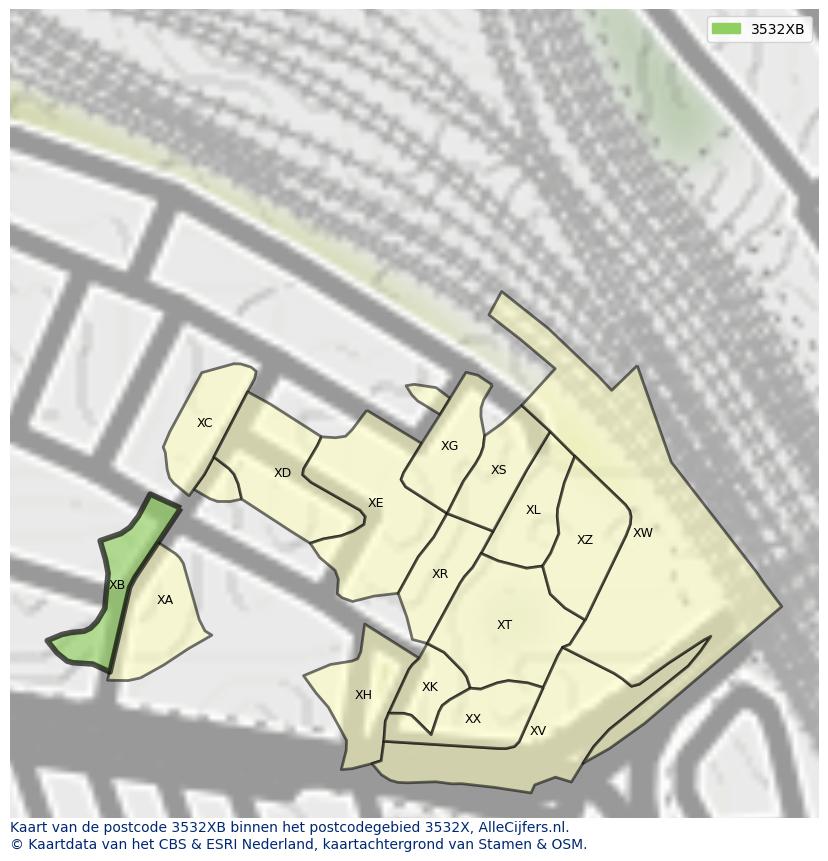 Afbeelding van het postcodegebied 3532 XB op de kaart.