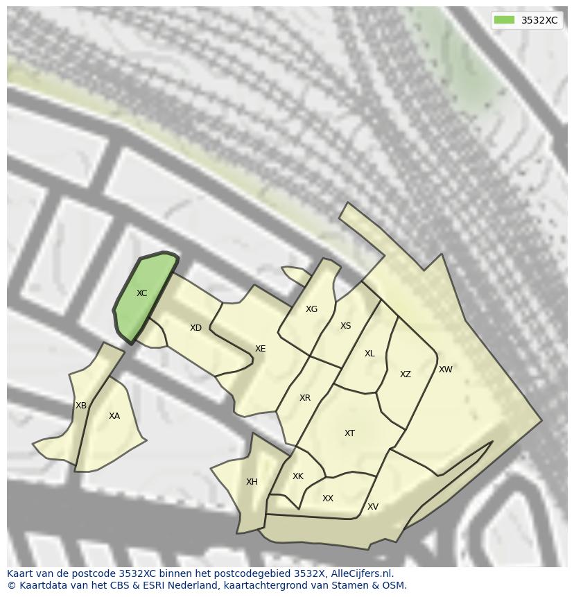 Afbeelding van het postcodegebied 3532 XC op de kaart.