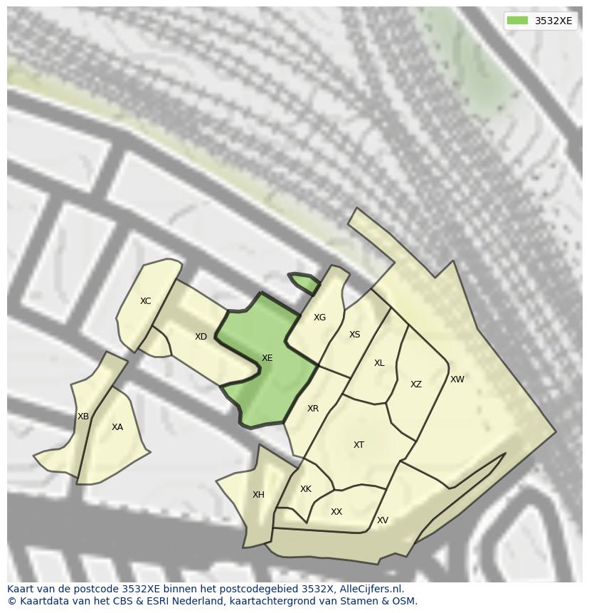 Afbeelding van het postcodegebied 3532 XE op de kaart.