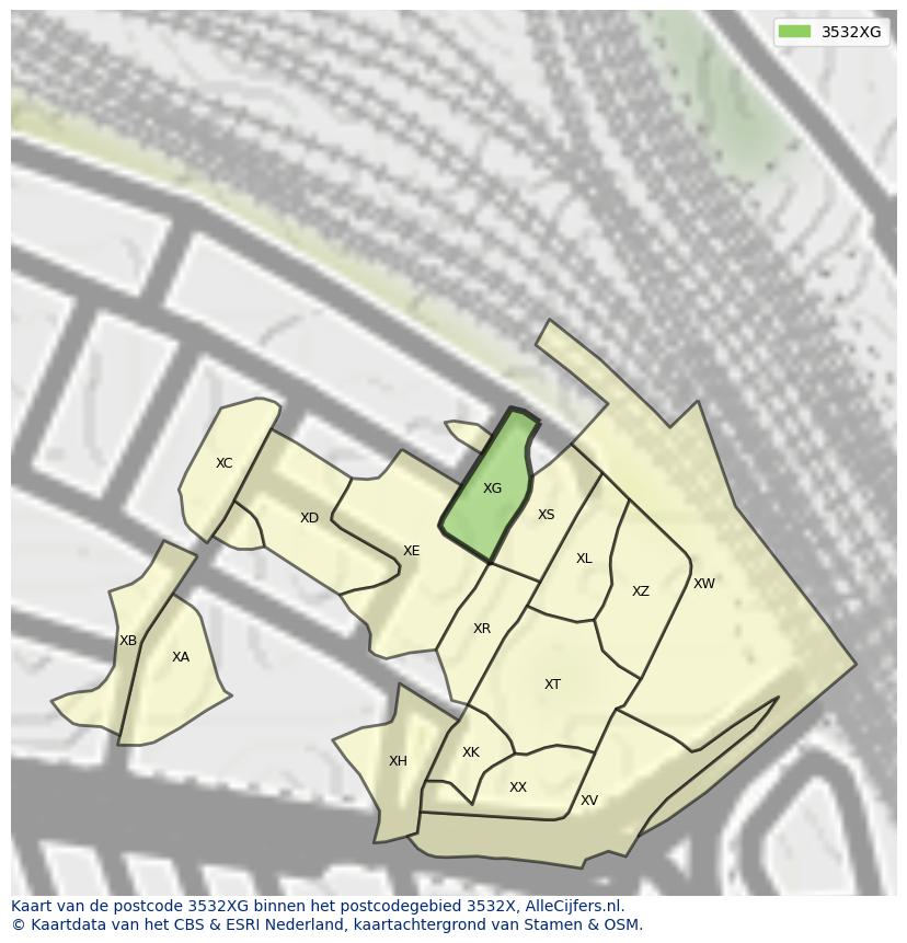 Afbeelding van het postcodegebied 3532 XG op de kaart.