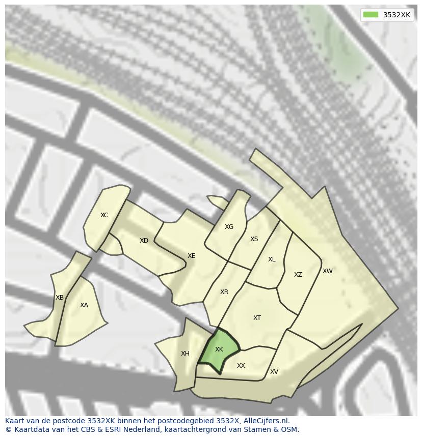 Afbeelding van het postcodegebied 3532 XK op de kaart.