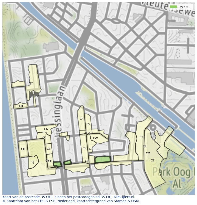 Afbeelding van het postcodegebied 3533 CL op de kaart.