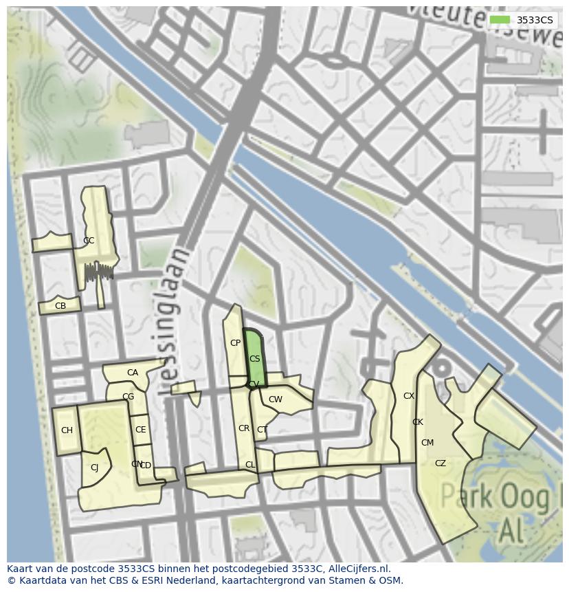 Afbeelding van het postcodegebied 3533 CS op de kaart.