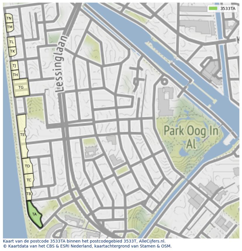 Afbeelding van het postcodegebied 3533 TA op de kaart.