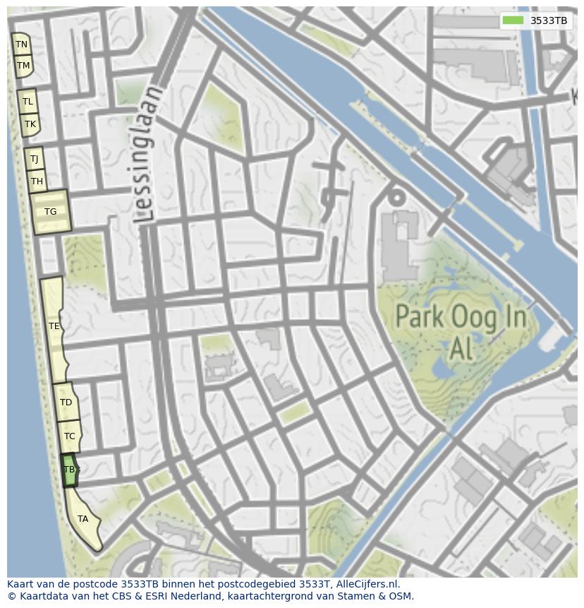 Afbeelding van het postcodegebied 3533 TB op de kaart.