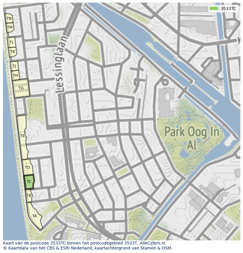 Afbeelding van het postcodegebied 3533 TC op de kaart.