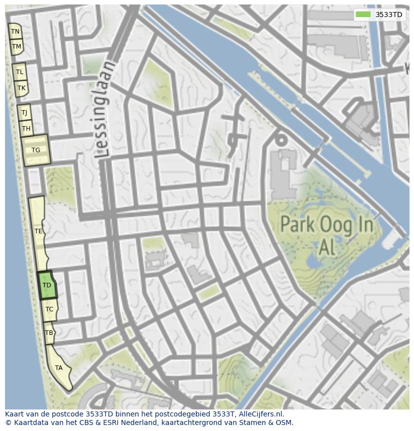 Afbeelding van het postcodegebied 3533 TD op de kaart.