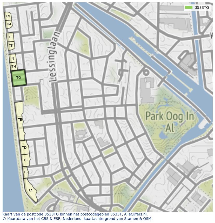 Afbeelding van het postcodegebied 3533 TG op de kaart.