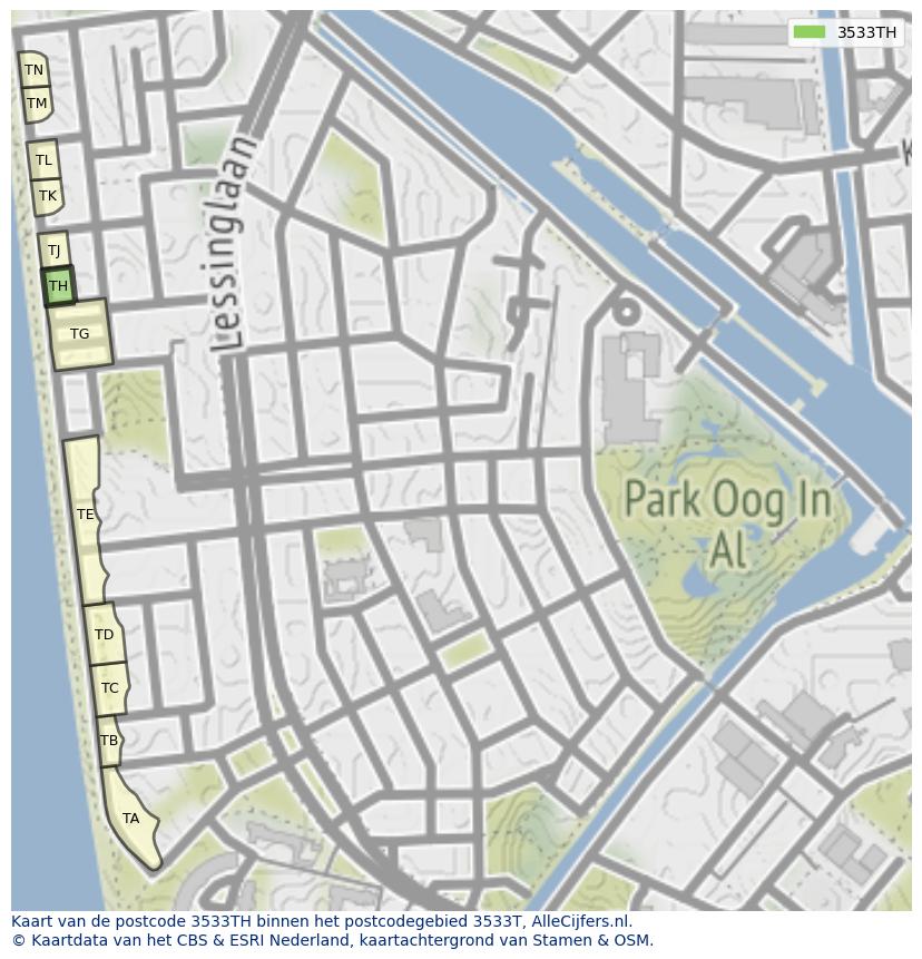 Afbeelding van het postcodegebied 3533 TH op de kaart.