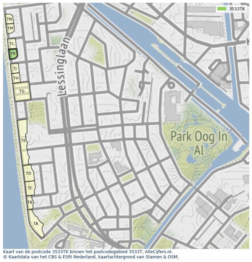 Afbeelding van het postcodegebied 3533 TK op de kaart.