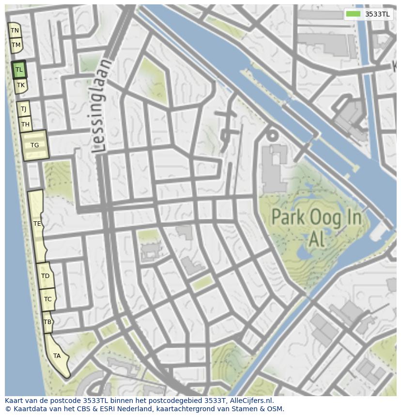 Afbeelding van het postcodegebied 3533 TL op de kaart.