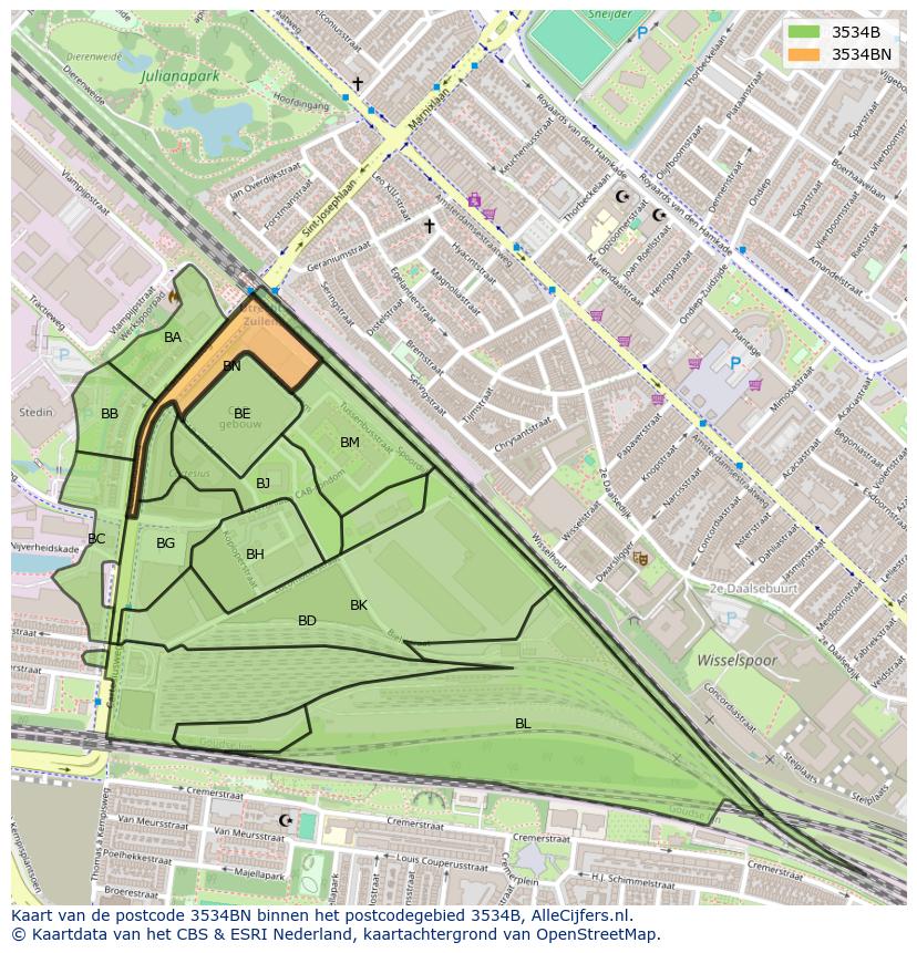 Afbeelding van het postcodegebied 3534 BN op de kaart.