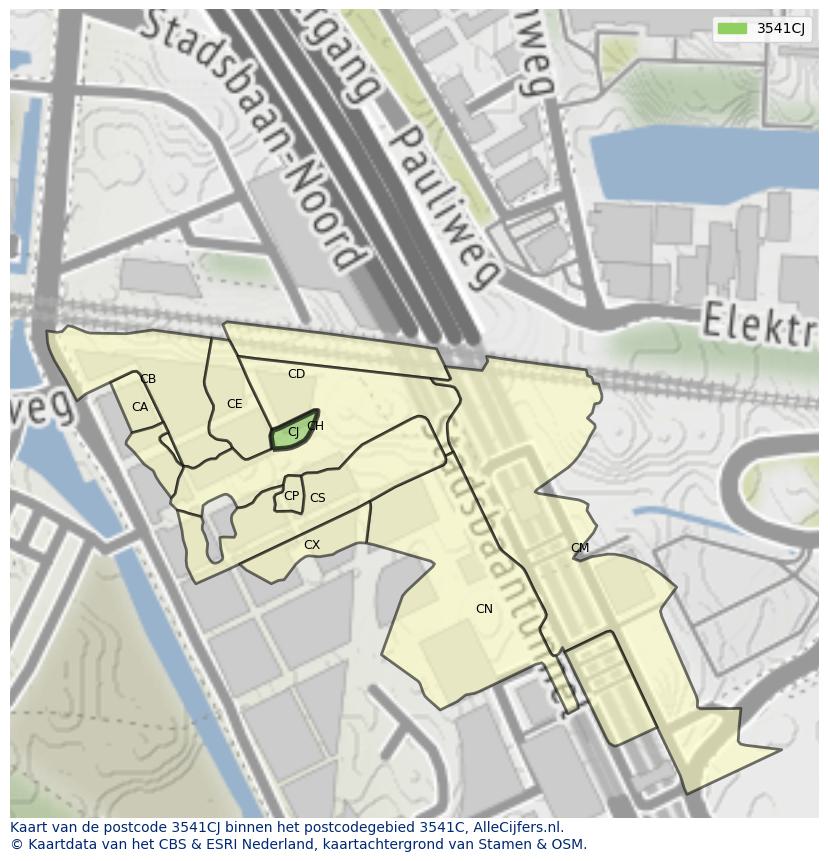 Afbeelding van het postcodegebied 3541 CJ op de kaart.