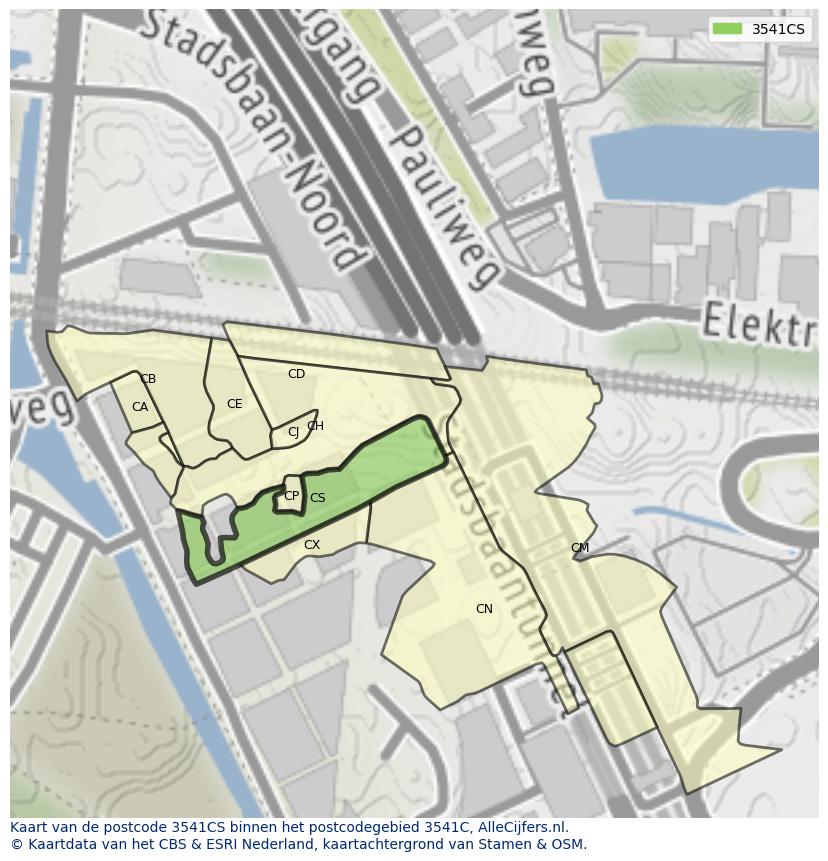 Afbeelding van het postcodegebied 3541 CS op de kaart.