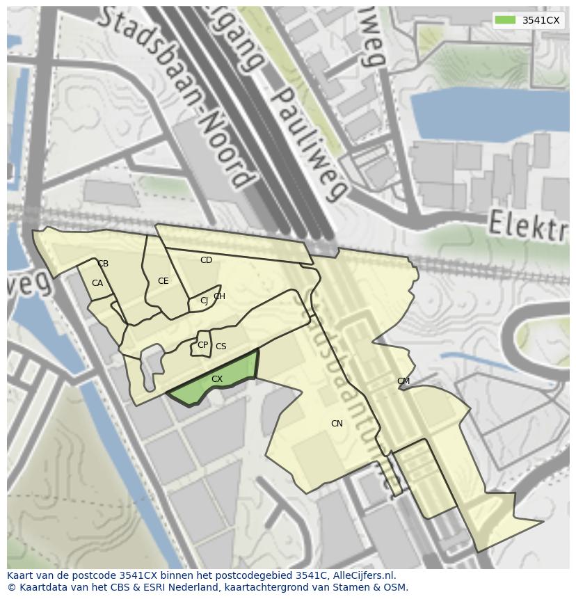 Afbeelding van het postcodegebied 3541 CX op de kaart.