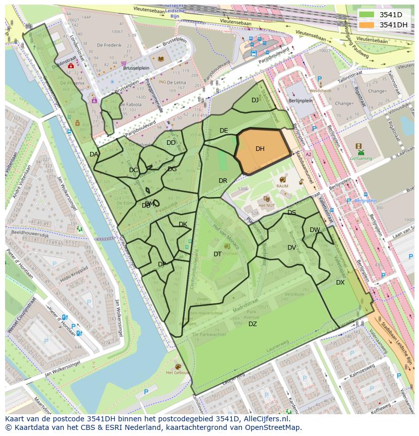 Afbeelding van het postcodegebied 3541 DH op de kaart.