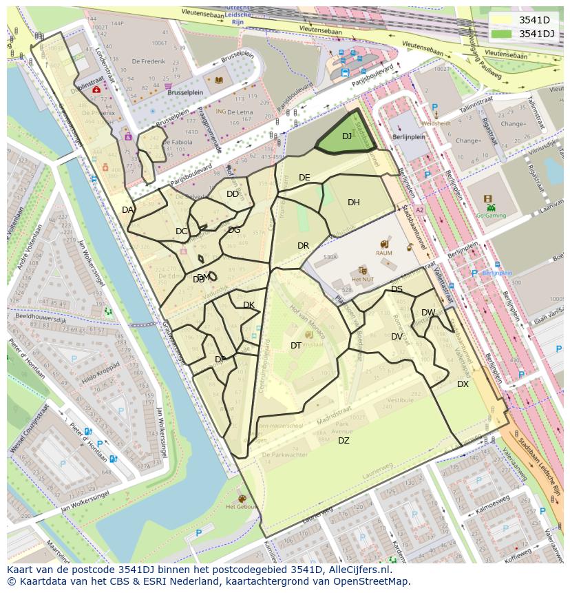 Afbeelding van het postcodegebied 3541 DJ op de kaart.