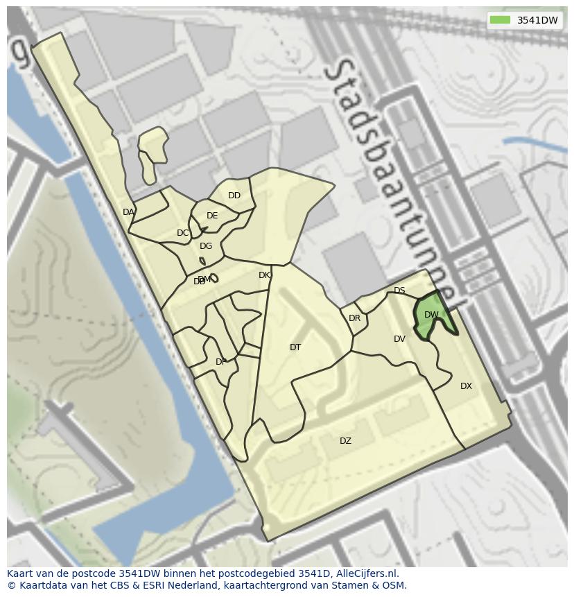 Afbeelding van het postcodegebied 3541 DW op de kaart.