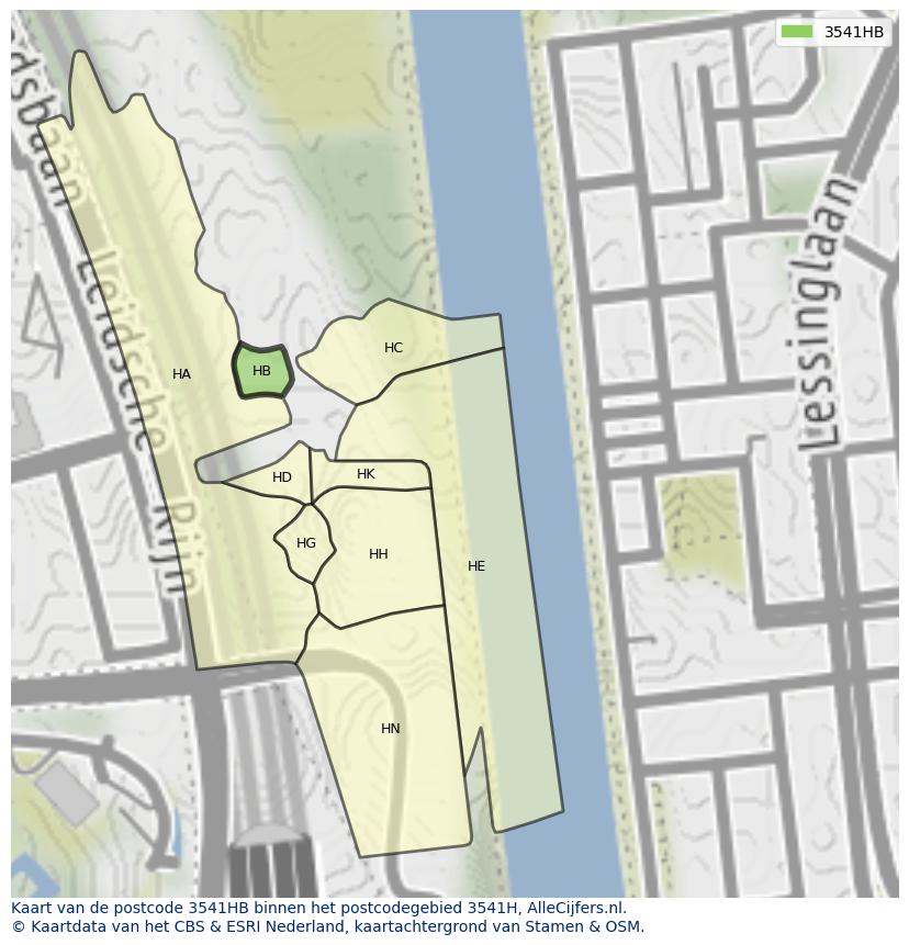 Afbeelding van het postcodegebied 3541 HB op de kaart.