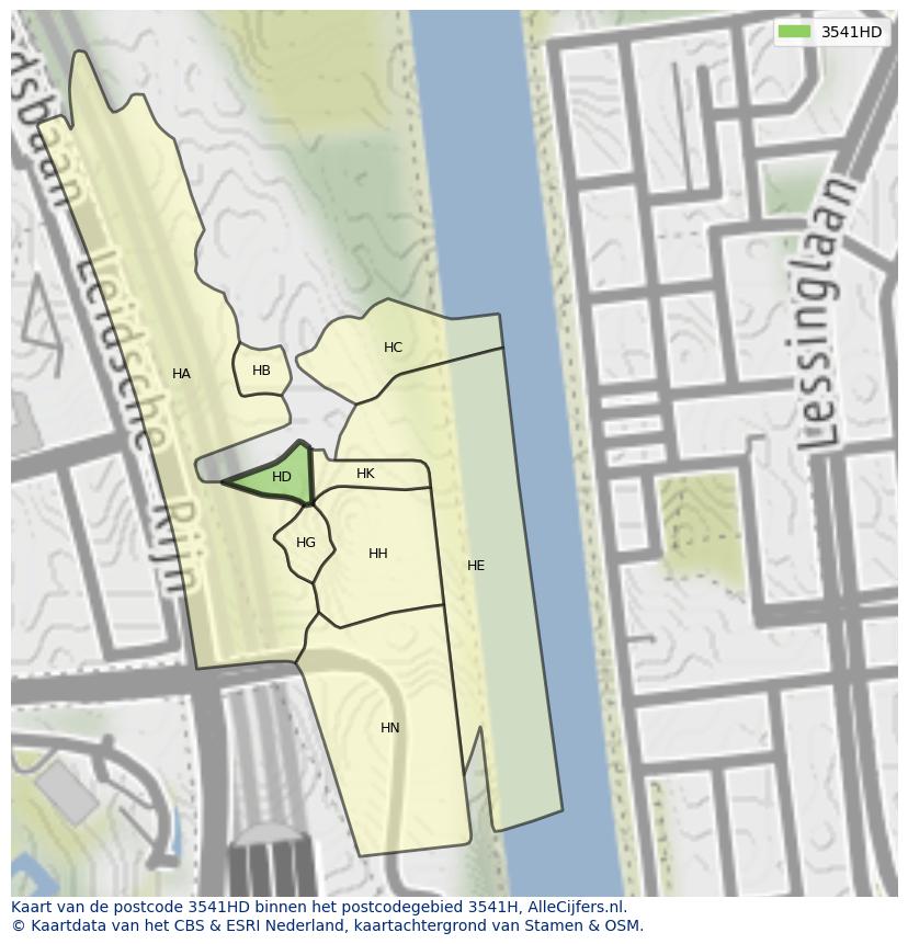Afbeelding van het postcodegebied 3541 HD op de kaart.