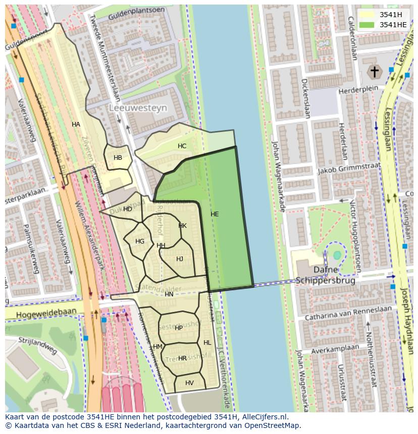 Afbeelding van het postcodegebied 3541 HE op de kaart.