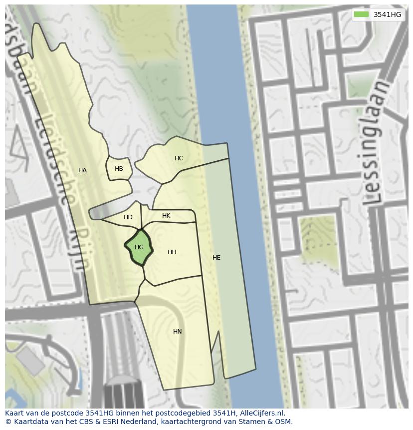 Afbeelding van het postcodegebied 3541 HG op de kaart.