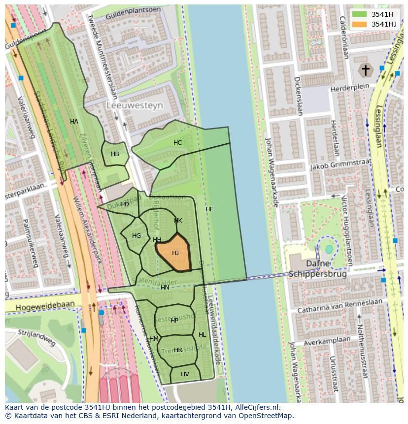 Afbeelding van het postcodegebied 3541 HJ op de kaart.