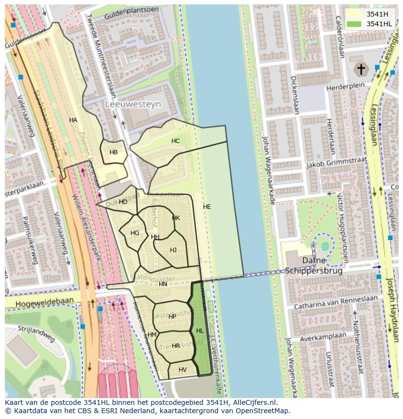 Afbeelding van het postcodegebied 3541 HL op de kaart.
