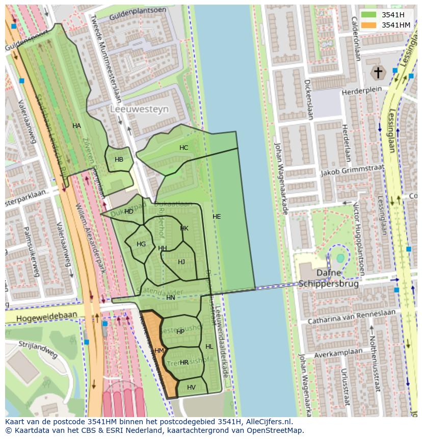 Afbeelding van het postcodegebied 3541 HM op de kaart.