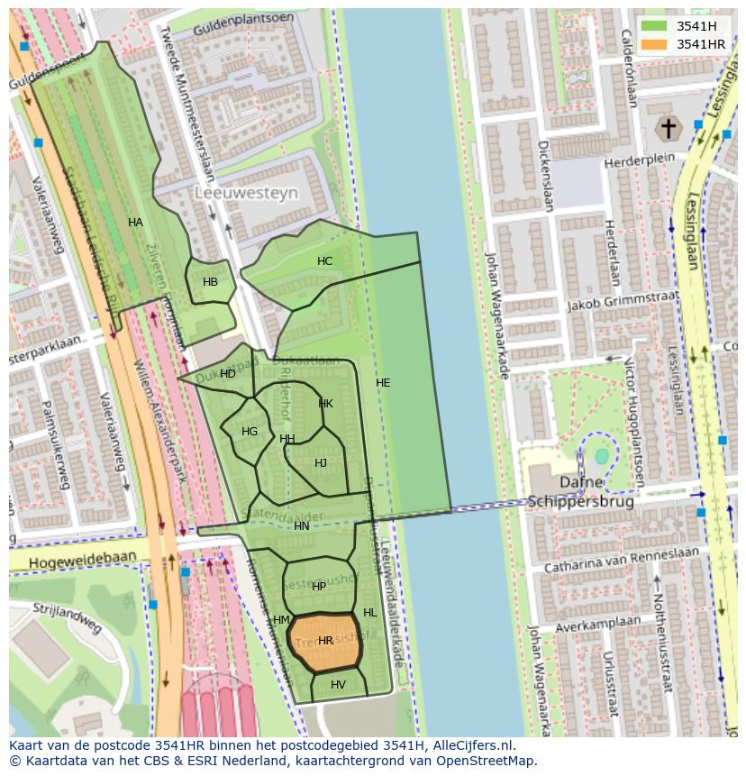Afbeelding van het postcodegebied 3541 HR op de kaart.