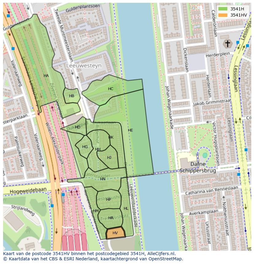 Afbeelding van het postcodegebied 3541 HV op de kaart.