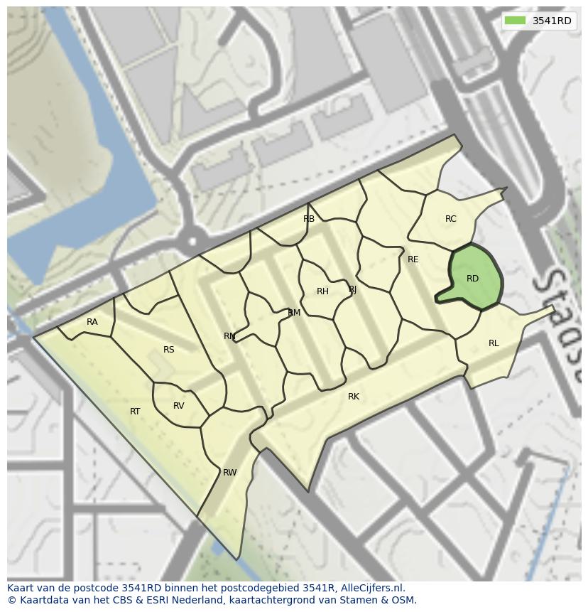 Afbeelding van het postcodegebied 3541 RD op de kaart.