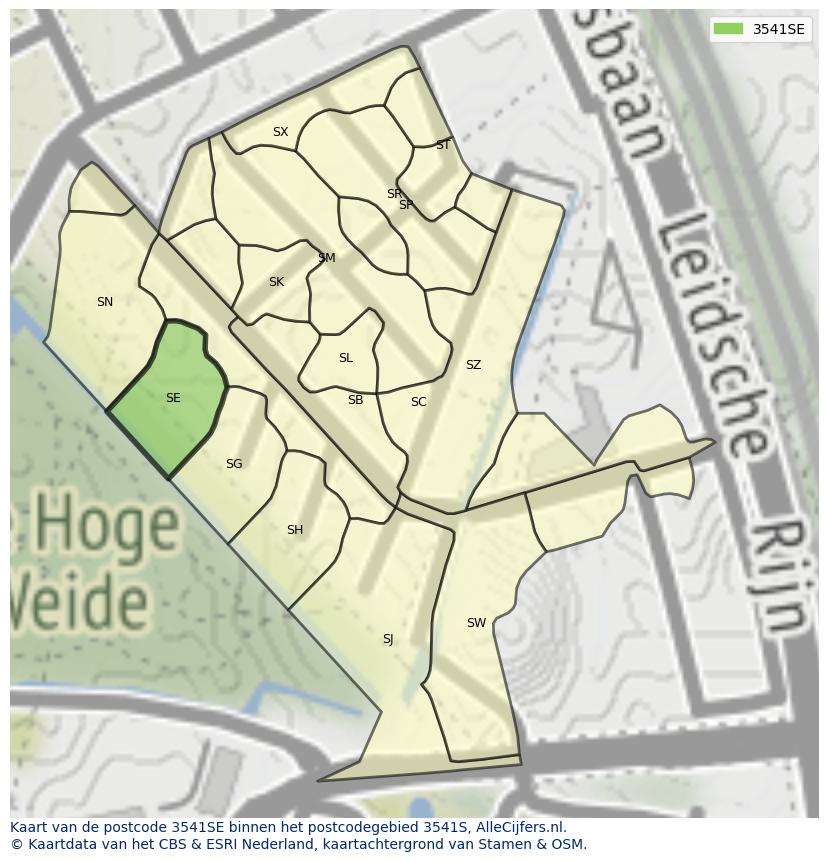 Afbeelding van het postcodegebied 3541 SE op de kaart.