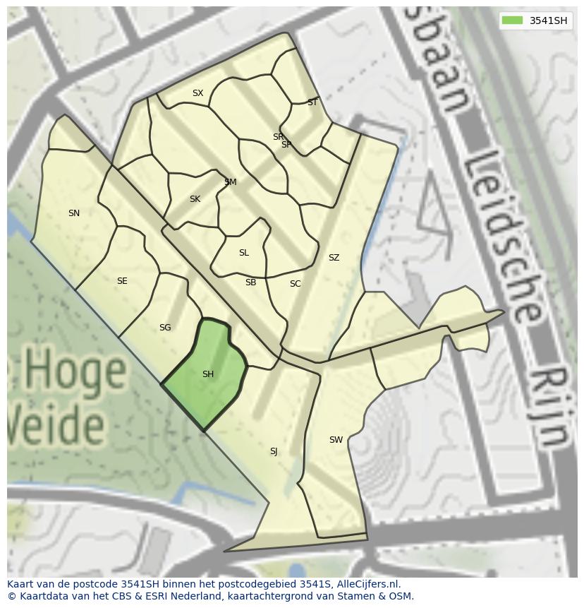 Afbeelding van het postcodegebied 3541 SH op de kaart.