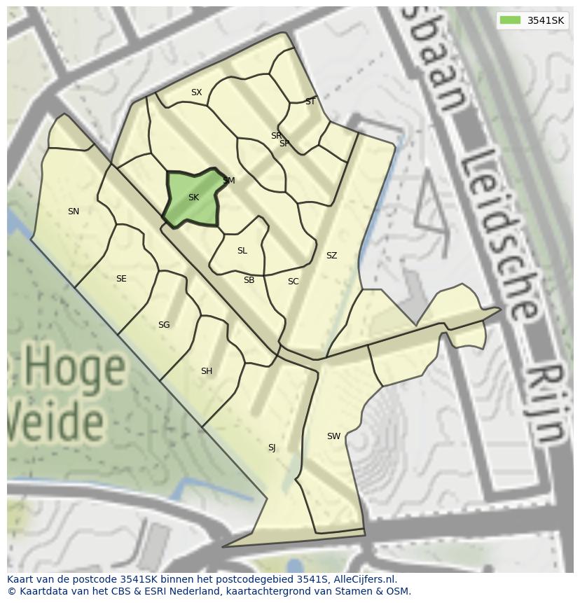 Afbeelding van het postcodegebied 3541 SK op de kaart.