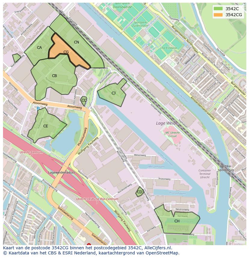 Afbeelding van het postcodegebied 3542 CG op de kaart.